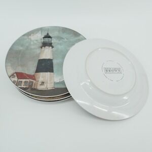 David Carter Brown Salad Plates Set of 4 Multicolor Lighthouse Nautical 8.25"